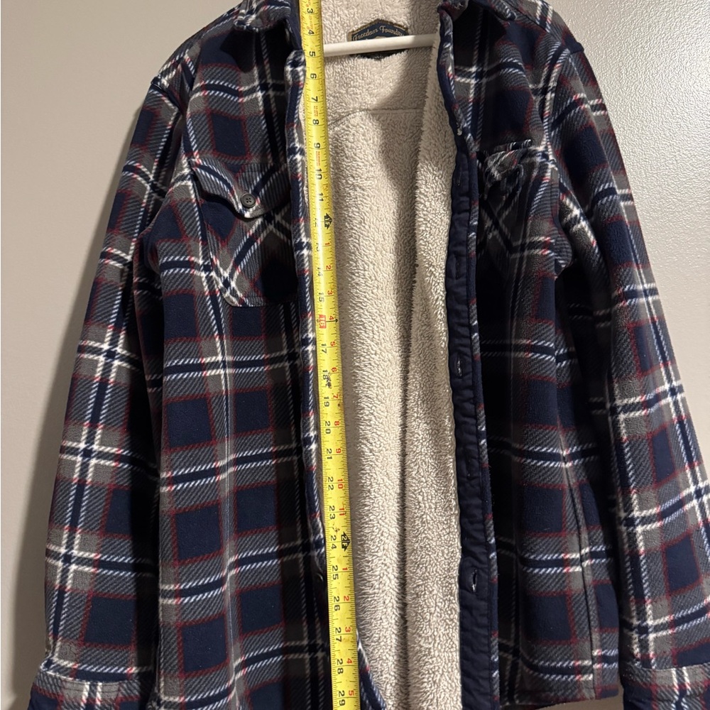 Freedom Foundry Men's Blue Red Plaid Sherpa Lined Flannel Shirt Jacket Size Med - Picture 8 of 10
